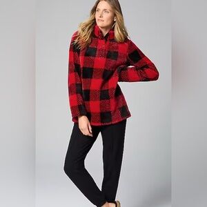 J. Jill Plush Sherpa Pullover | Buffalo Check Red & Black | Size Large